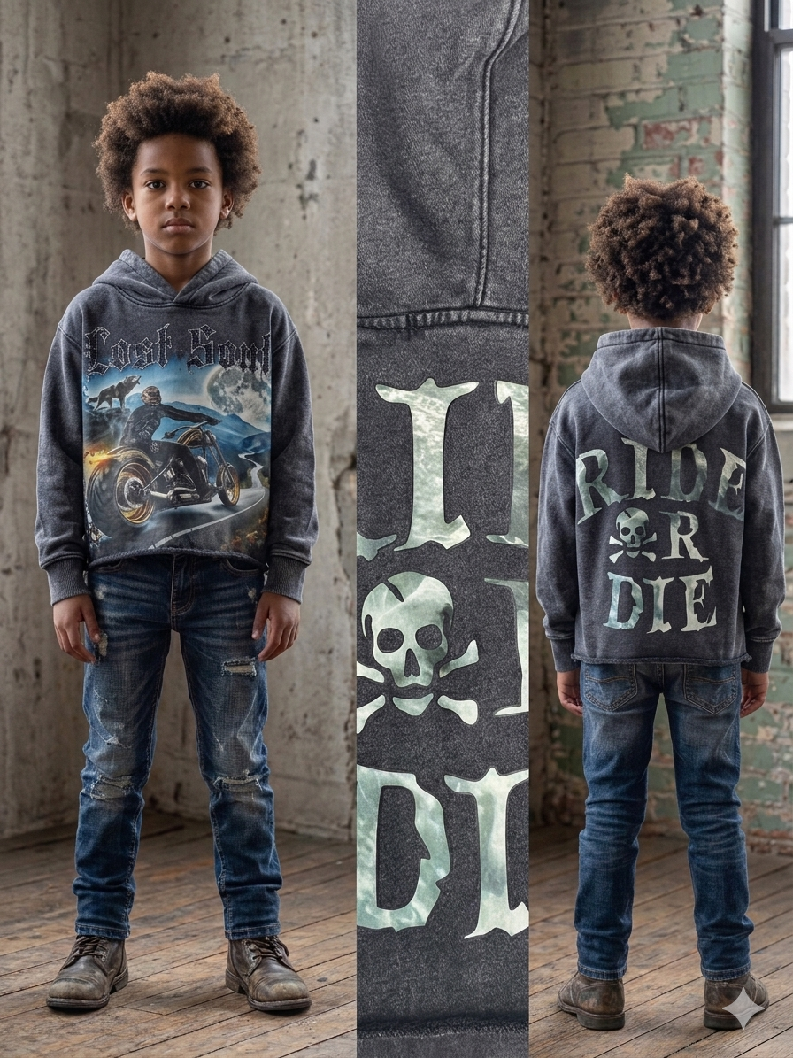 Focus Kids Lost Soul Garment Dye Rhinestones Cropped Hoodie Multi Colors