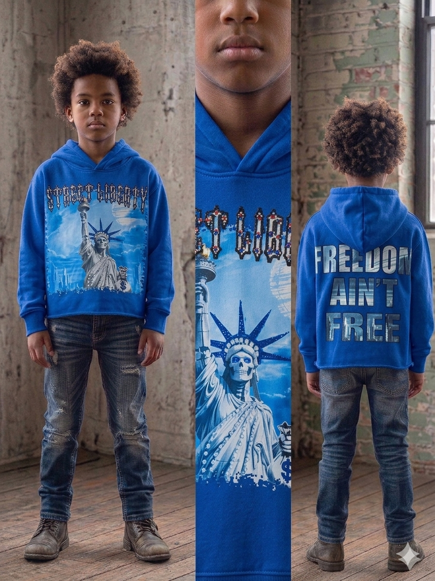 Focus Kids Street Liberty Rhinestones Cropped Hoodie Multi Colors