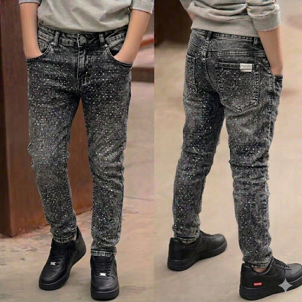 Focus Kids Jeans Laser Rip With Stone Multi Colors