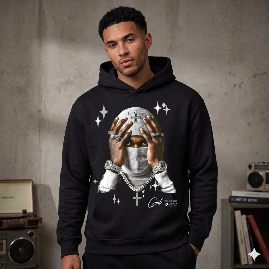 Forty Glitter Masked Man Fleece Hoodie Multi Colors