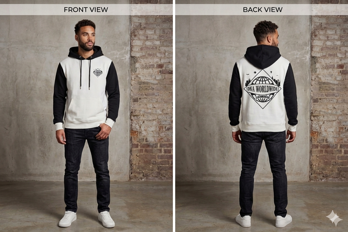DNA World Wild Hoodie - Denim Hands - White / Black