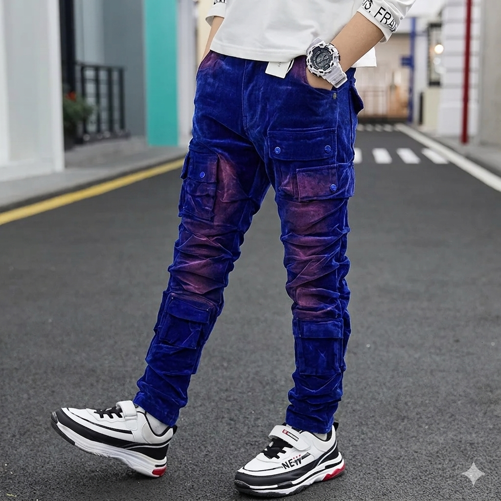 FOCUS KIDS VELVET CARGO FLOCKED SKINNY JEANS MULTI COLORS
