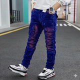 FOCUS KIDS VELVET CARGO FLOCKED SKINNY JEANS MULTI COLORS
