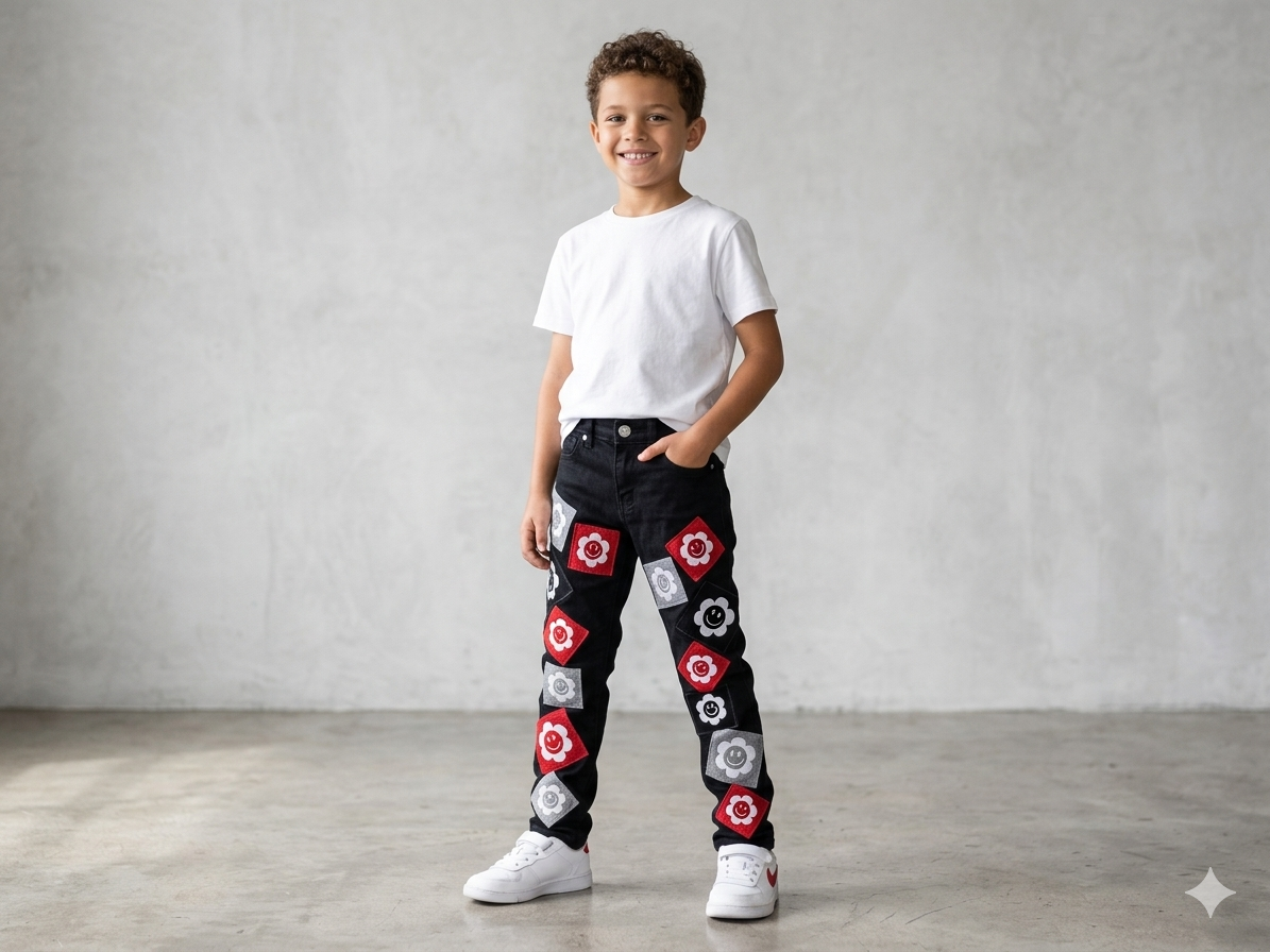 FOCUS CHENILLE KIDS JEANS MULTI PATCH MULTI COLORS