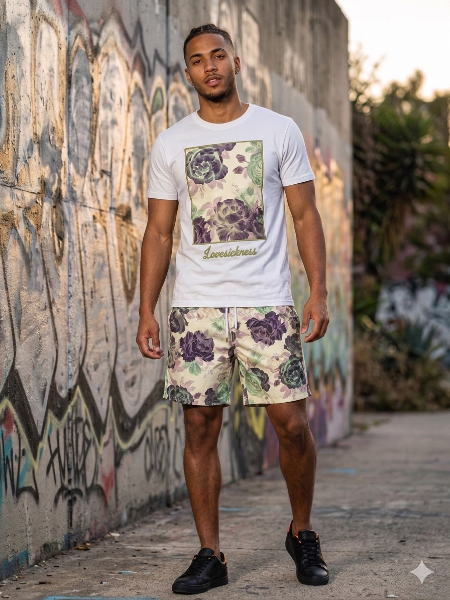 Rebel Minds Vintage Rose Board Mesh Short - Cream