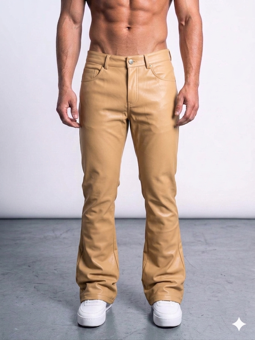 Politics - Leather Stacked Pants - Wheat