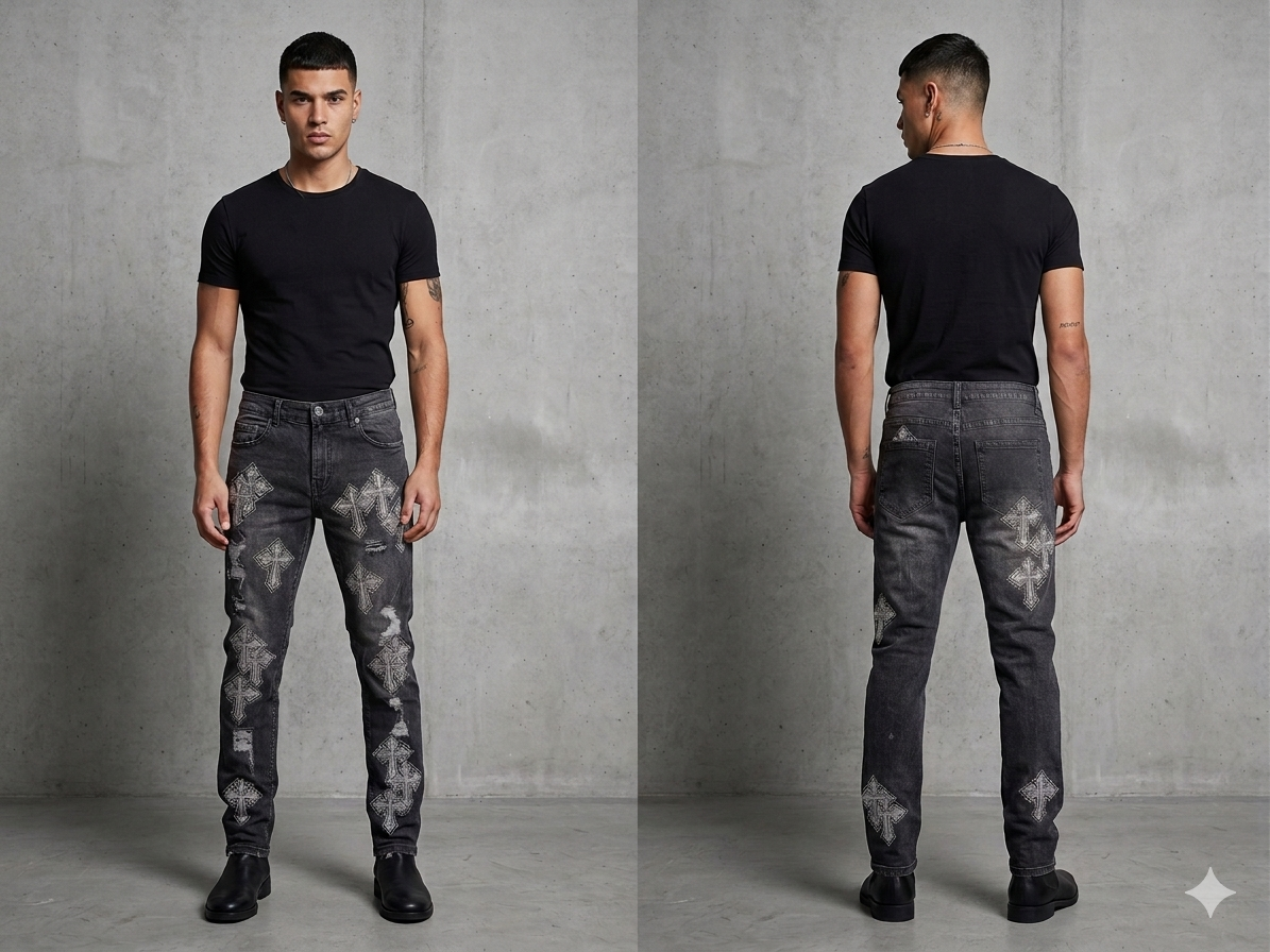 Fwrd Men Slim Fit Crystal Templar Jeans Black Wash
