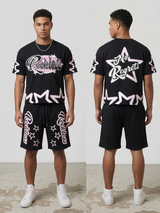 Focus Reckless Rhinestone French Terry Short Set Multi Colors