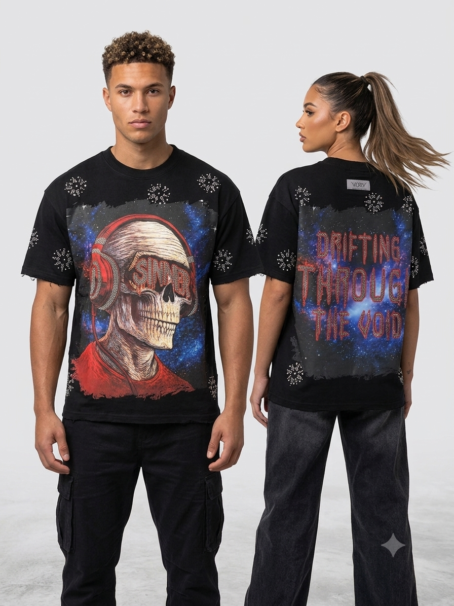 Focus Rhinestone Sinner Loose Fit Heavy Weight T-Shirt Multi Colors