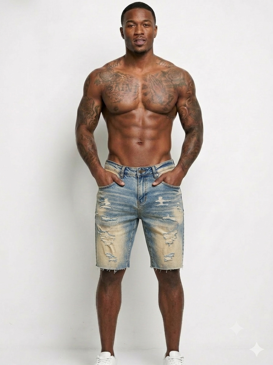 Focus Rip & Repair Jeans Short Multi Colors