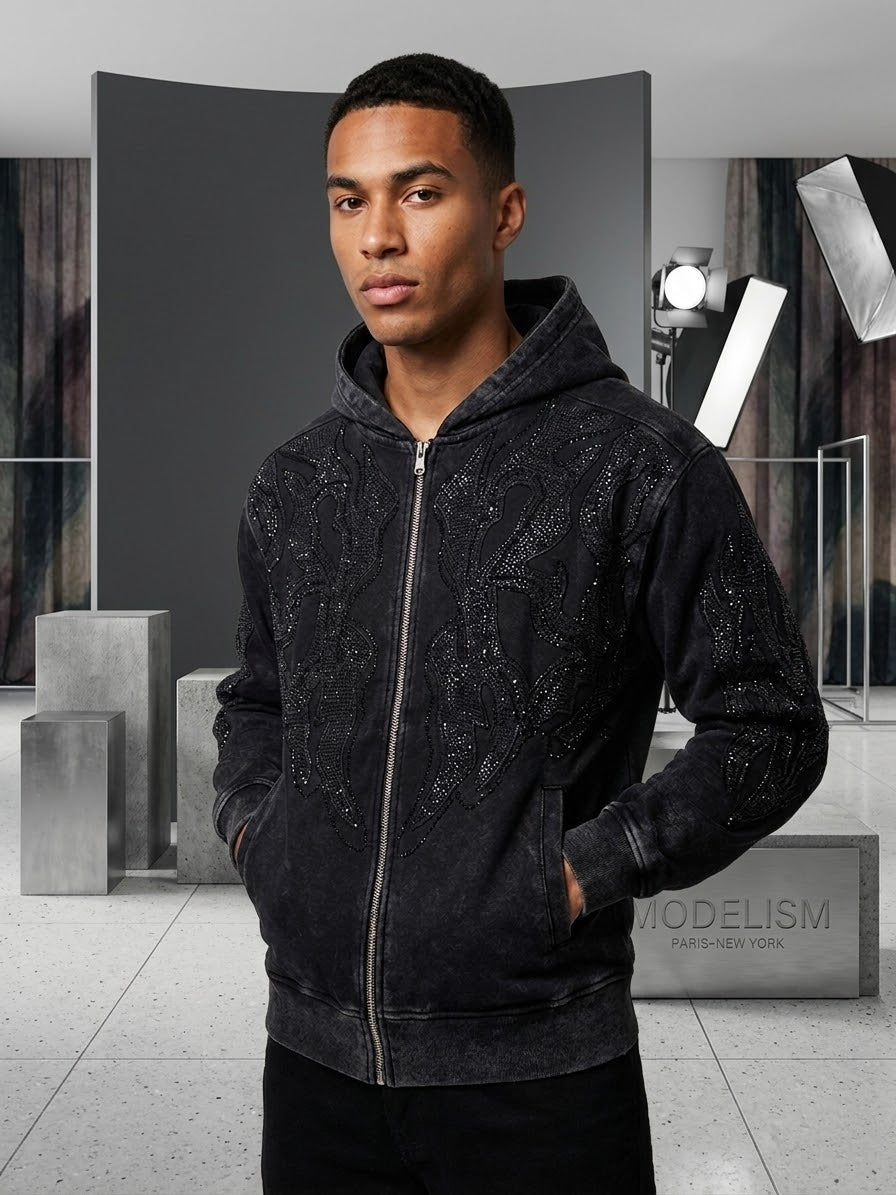 Pj Mark Tatto French Terry Acid Washed Zip up Hoodie Multi Colors
