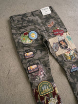 Focus Embroidered Patch Work Stacked Jeans Black Camo