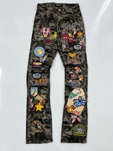 Focus Embroidered Patch Work Stacked Jeans Black Camo