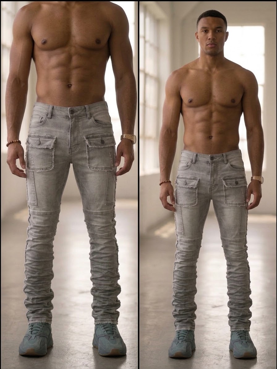 Blind Trust Frayed with Pockets Stacked Jeans Grey