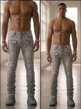 Blind Trust Frayed with Pockets Stacked Jeans Grey
