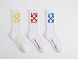 L/AB CO Off-White Clamp Arrows Mid Calf Crew Socks 3 Pack Multi Colors