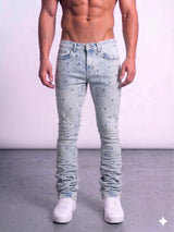 Focus Rhinestone Stud Stacked Jeans Multi Colors