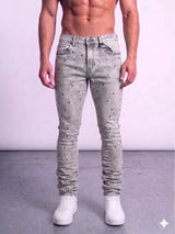 Focus Rhinestone Stud Stacked Jeans Multi Colors