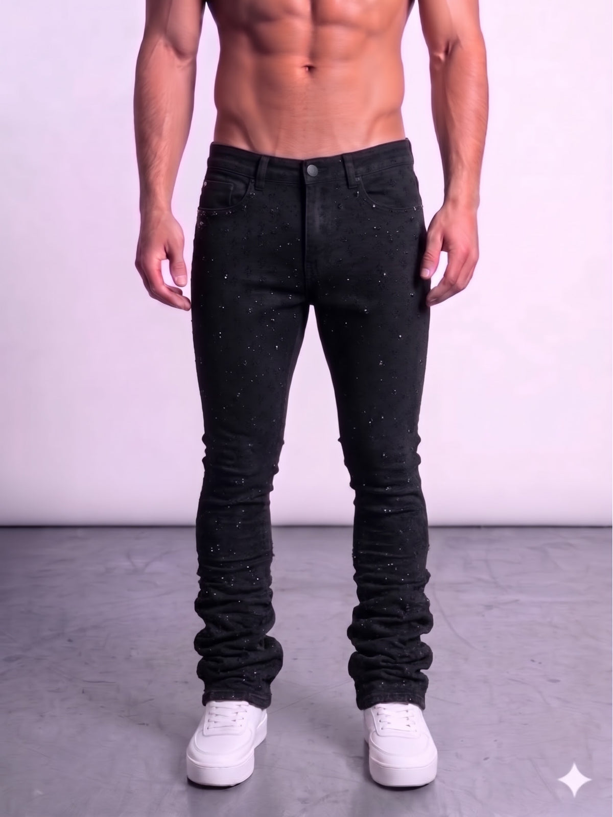 Focus Rhinestone Stud Stacked Jeans Multi Colors