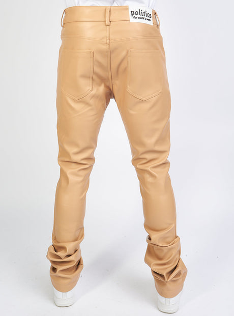 Politics - Leather Stacked Pants - Wheat