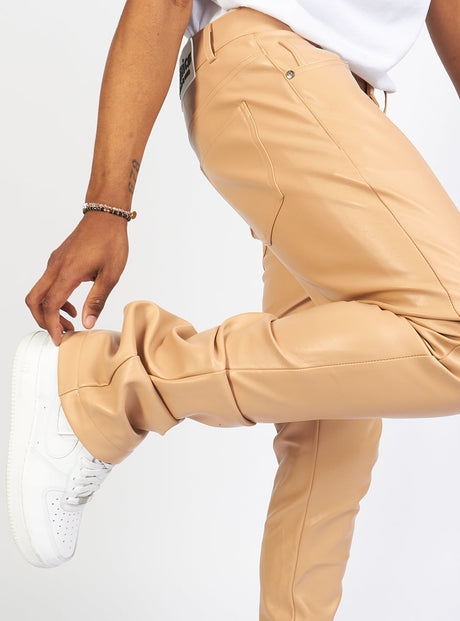 Politics - Leather Stacked Pants - Wheat