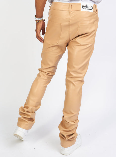Politics - Leather Stacked Pants - Wheat