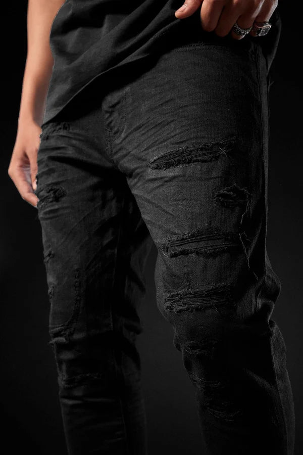 Jordan Craig Ross Skinny Jeans with Shreds Black