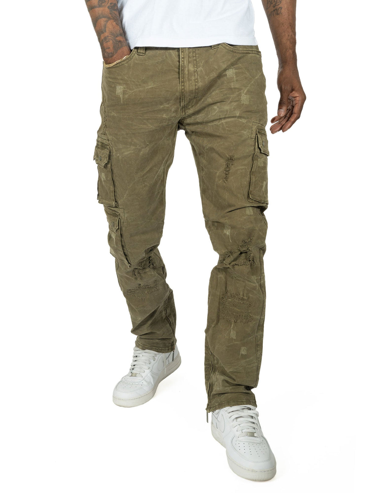 Makobi M1737 Berteli Acid Cargo Pants - Olive