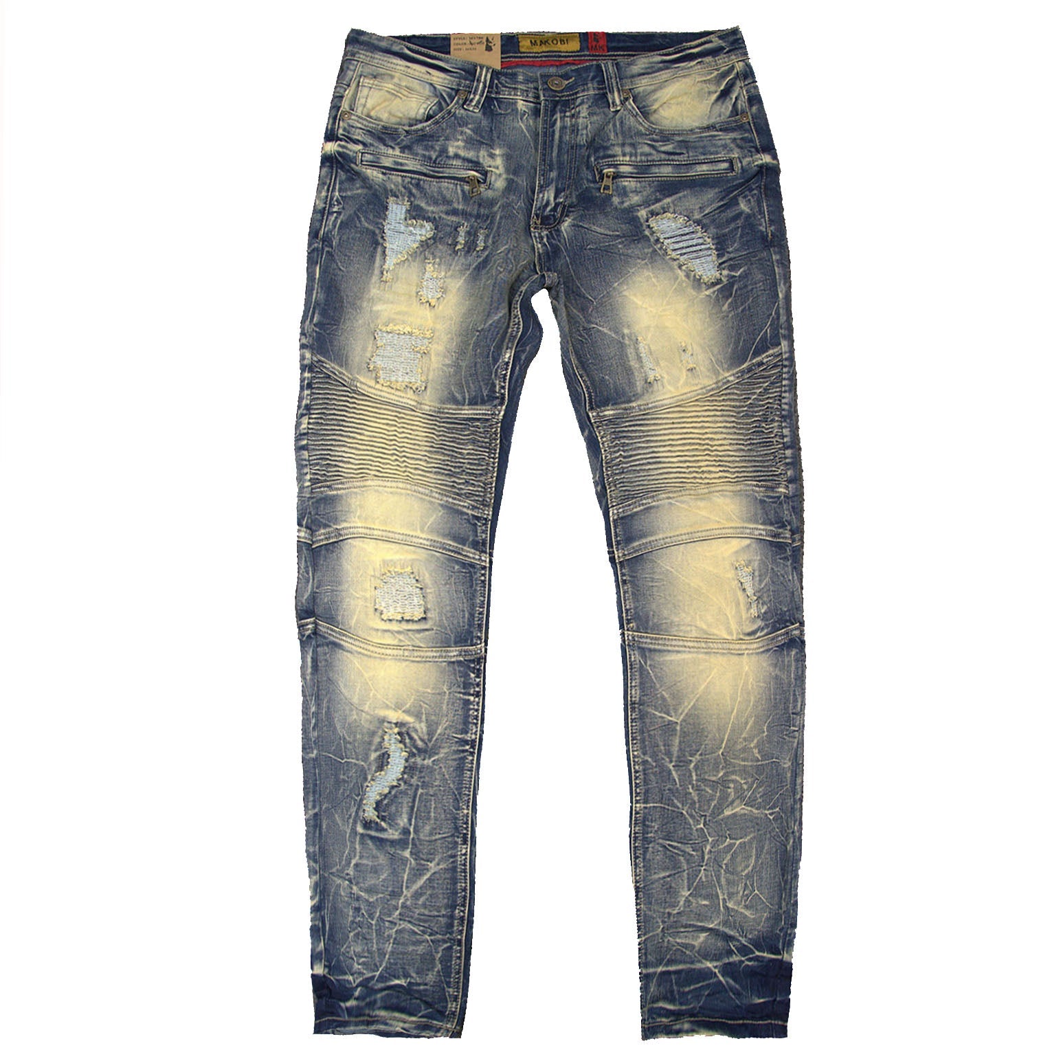 Makobi M1786 Prado Biker Jeans with Rip & Repair - Dirt Wash