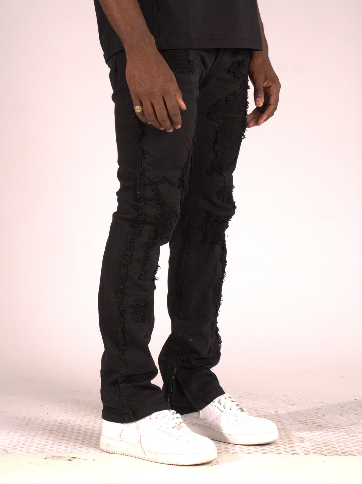 Makobi M1973 Danielli 34" Semi Stacked Jeans- Jet black