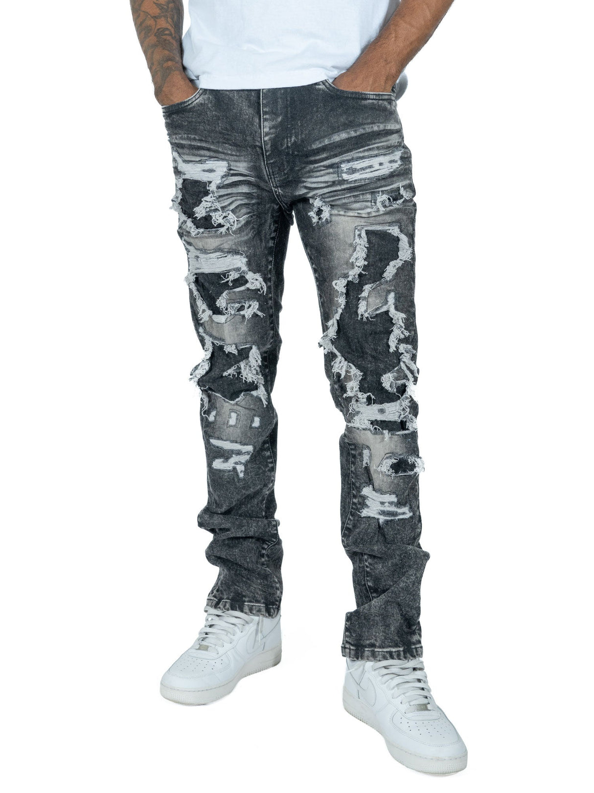 Makobi M1993 Argento Riped & Repair Jeans - Black wash