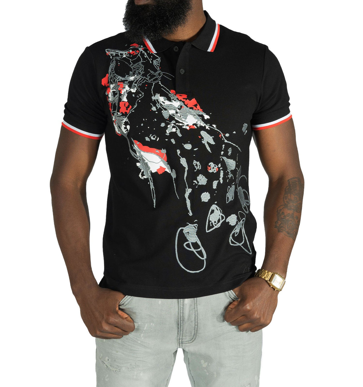 Makobi M388 Verona Cheetah Polo Shirt- Black