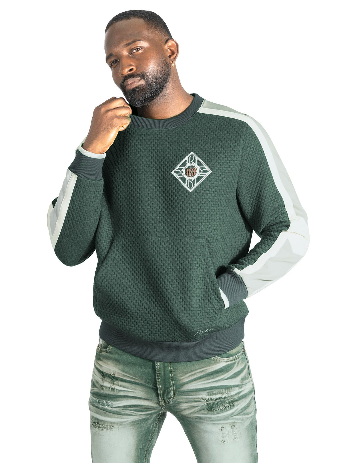 Makobi Sweatshirt | M4555 Lorenzo Jacquard Crewneck - Green