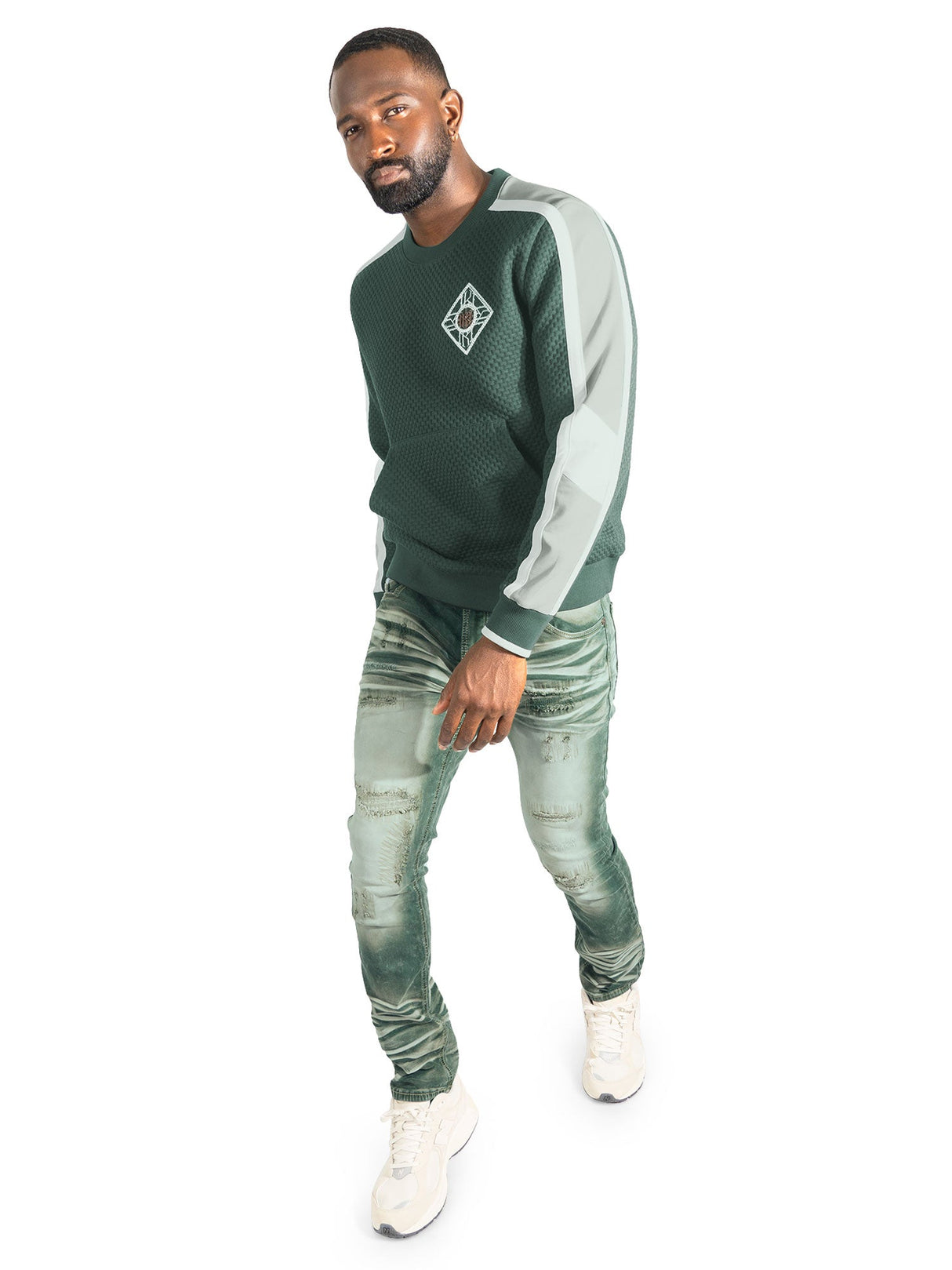 Makobi Sweatshirt | M4555 Lorenzo Jacquard Crewneck - Green
