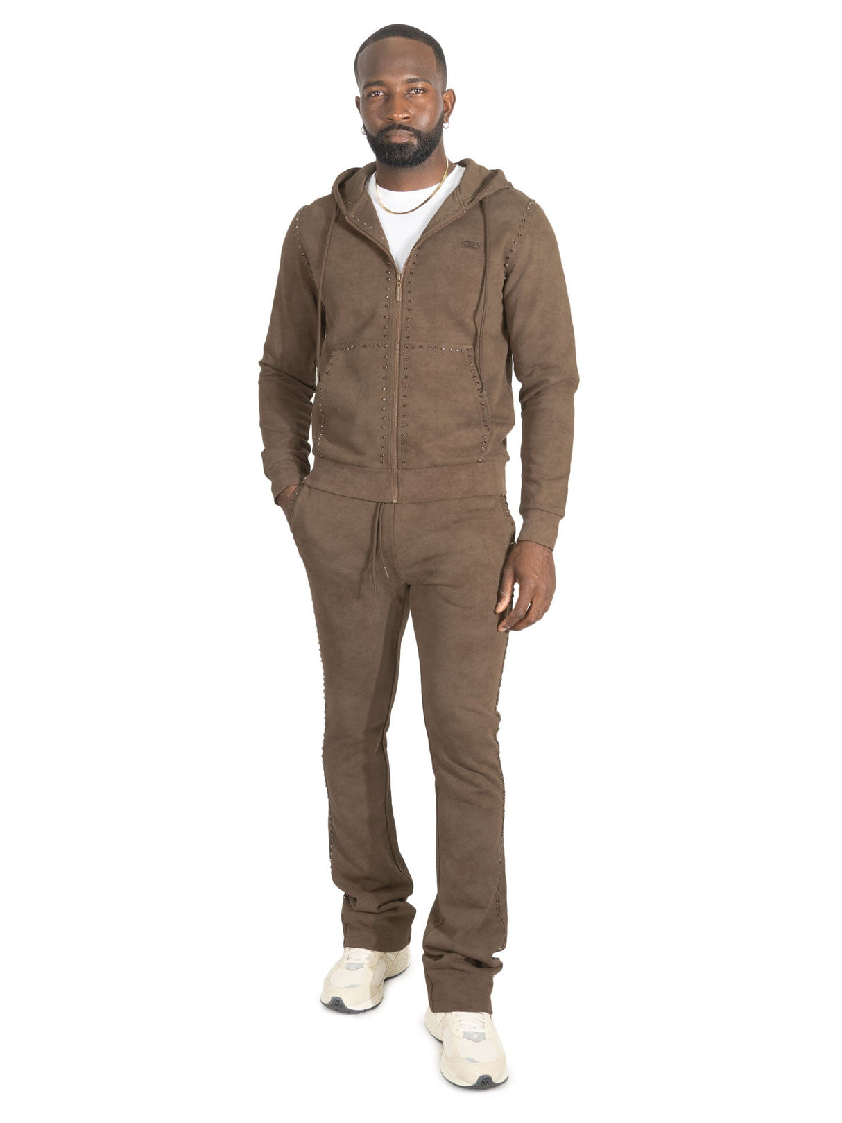 Makobi Set | M5455 Lorenzino Zip-Up Hoodie Set - Brown