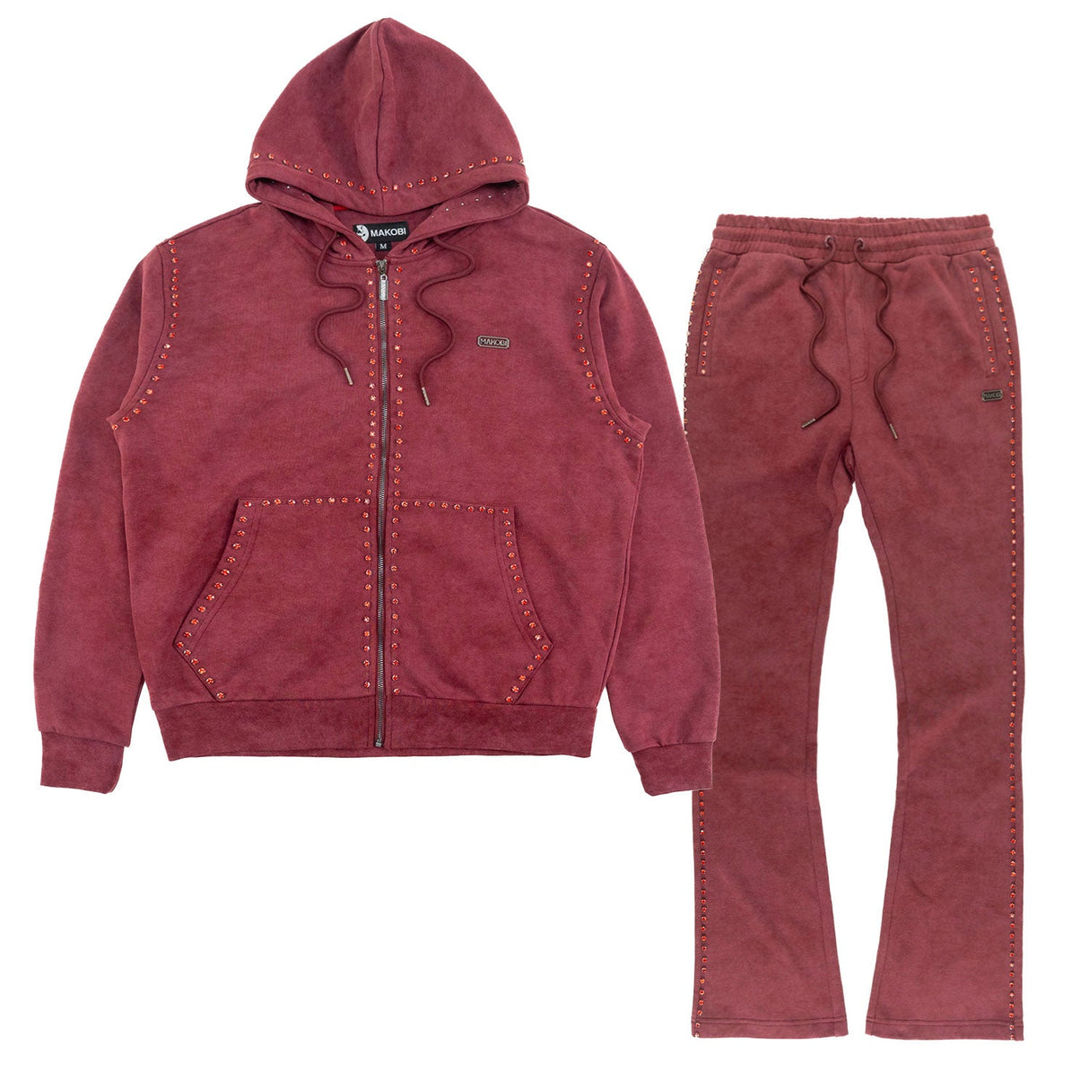 Makobi Set | M5455 Lorenzino Zip-Up Hoodie Set - Burgundy