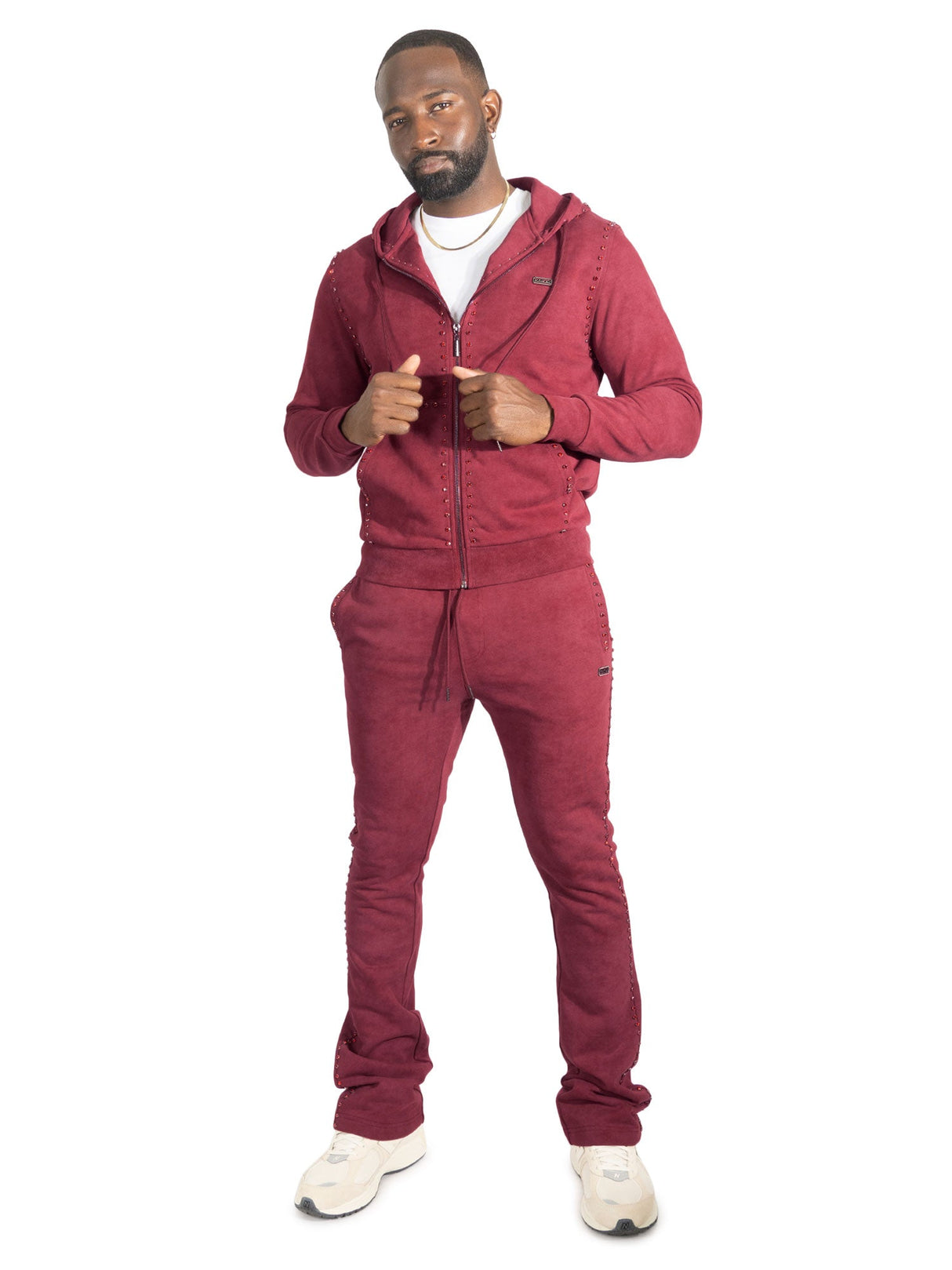 Makobi Set | M5455 Lorenzino Zip-Up Hoodie Set - Burgundy