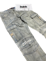 DENIM CITY SKINNY JEANS MECHANIC BLUE WASH CARGO METAL SNAP DENIM