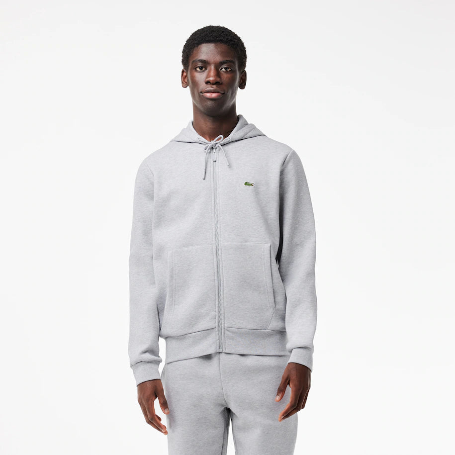 LACOSTE MEN'S FLEECE ZIPPED HOODIE GREY