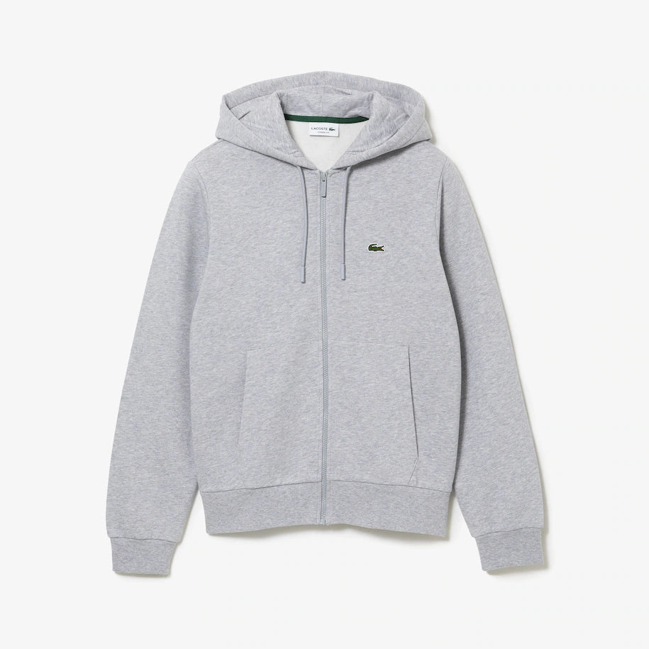 LACOSTE MEN'S FLEECE ZIPPED HOODIE GREY