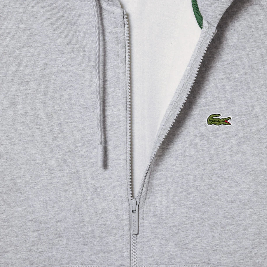 LACOSTE MEN'S FLEECE ZIPPED HOODIE GREY