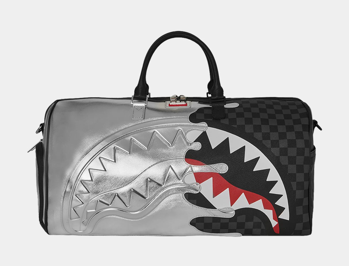 Sprayground Silver Side Drip Black Check Large Duffle