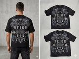 Streetwear outfit styled with an applique rhinestone T-shirt