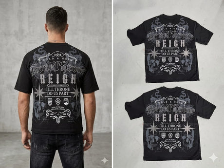 Streetwear outfit styled with an applique rhinestone T-shirt