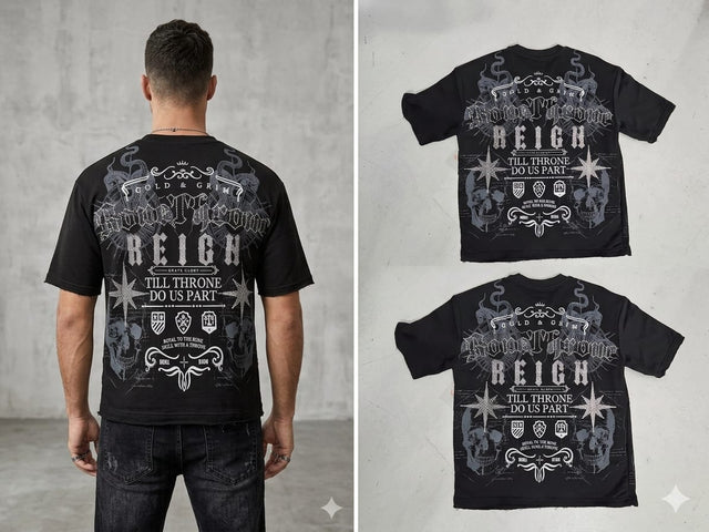Streetwear outfit styled with an applique rhinestone T-shirt