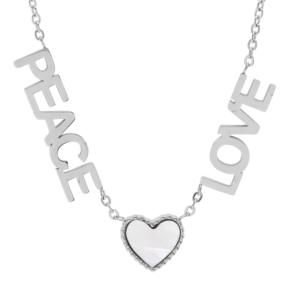 Peace, Love, And Mother Of Pearl Heart Necklace