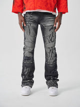 Black ash stacked jeans with metal studs streetwear style
