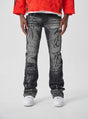 Black ash stacked jeans with metal studs streetwear style
