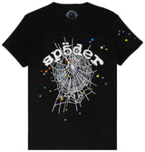 Streetwear outfit styled with a bold black web graphic T-shirt