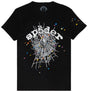 Streetwear outfit styled with a bold black web graphic T-shirt
